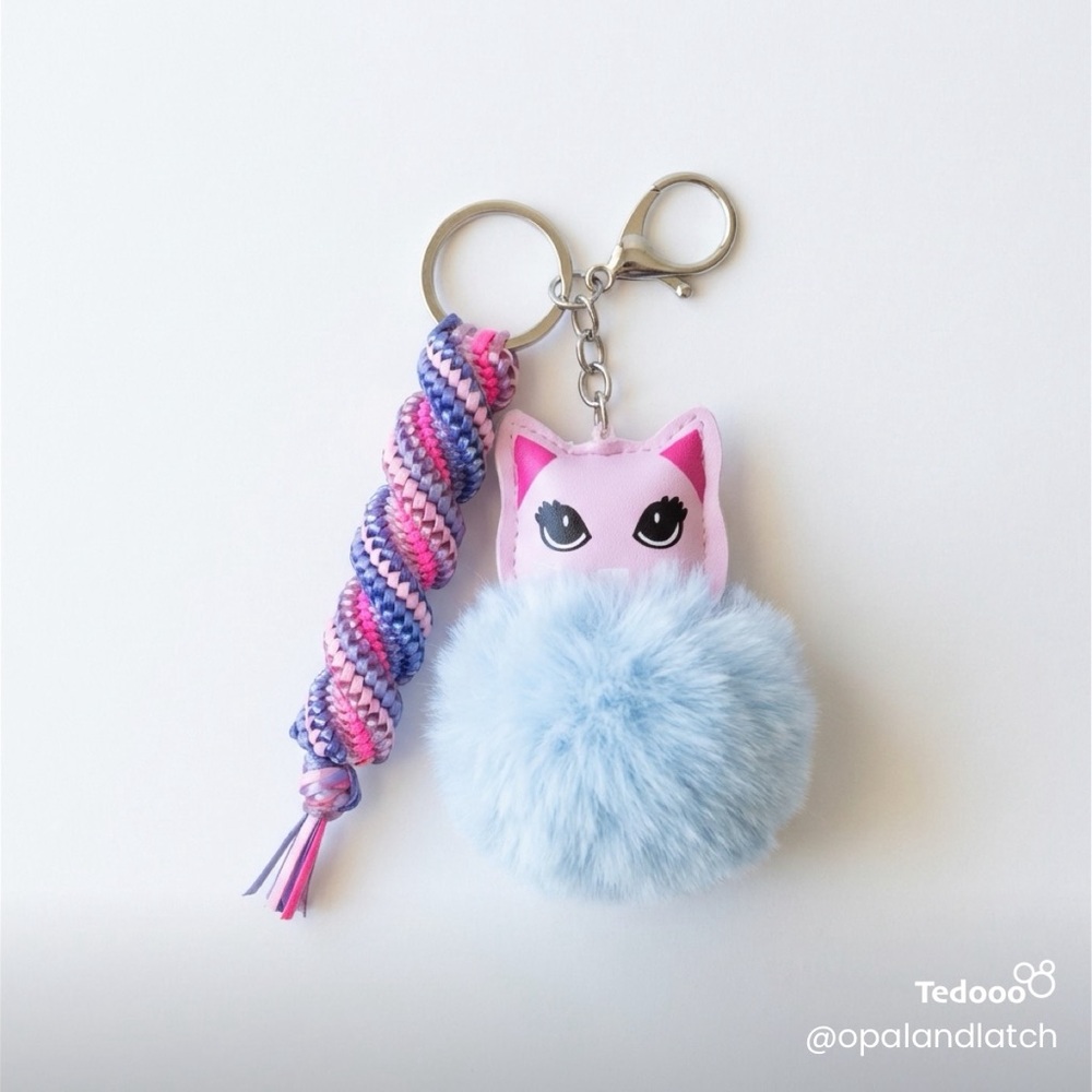 Cotton Candy Kitty Pom Keychain - Picture 3 of 4